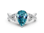 Pear Cut Blue Topaz Solitaire Ring in Platinum with Interwoven Pavé Band and Prong Setting_6