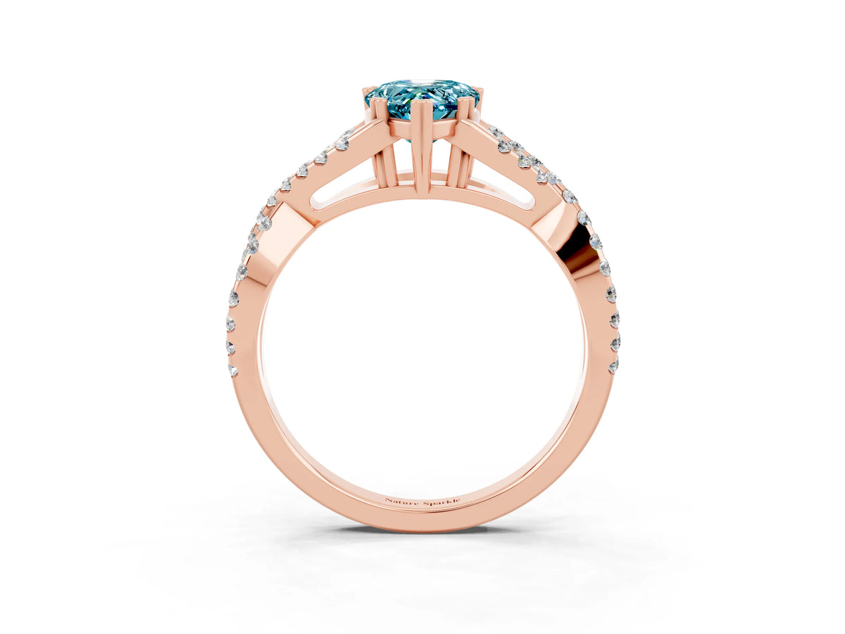 Pear Cut Blue Topaz Solitaire Ring in Rose gold with Interwoven Pavé Band and Prong Setting_3