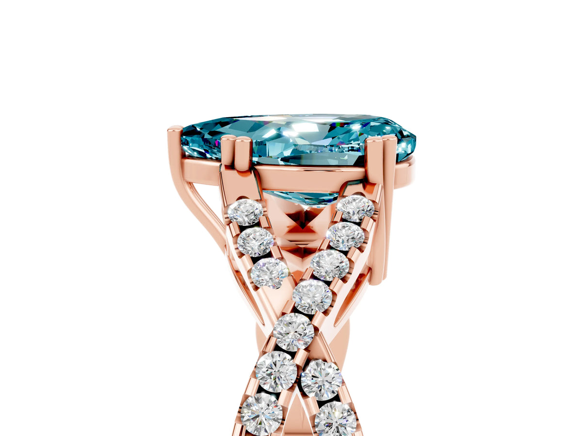 Pear Cut Blue Topaz Solitaire Ring in Rose gold with Interwoven Pavé Band and Prong Setting_5