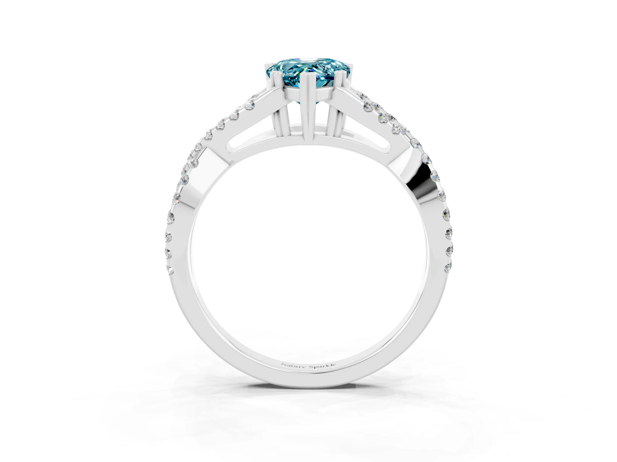 Pear Cut Blue Topaz Solitaire Ring in Silver with Interwoven Pavé Band and Prong Setting_9