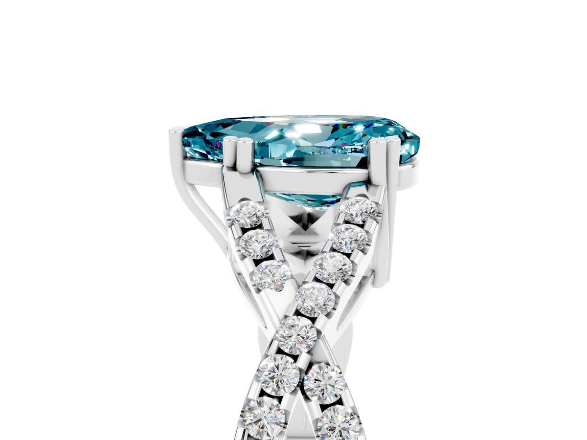 Pear Cut Blue Topaz Solitaire Ring in White gold with Interwoven Pavé Band and Prong Setting_5