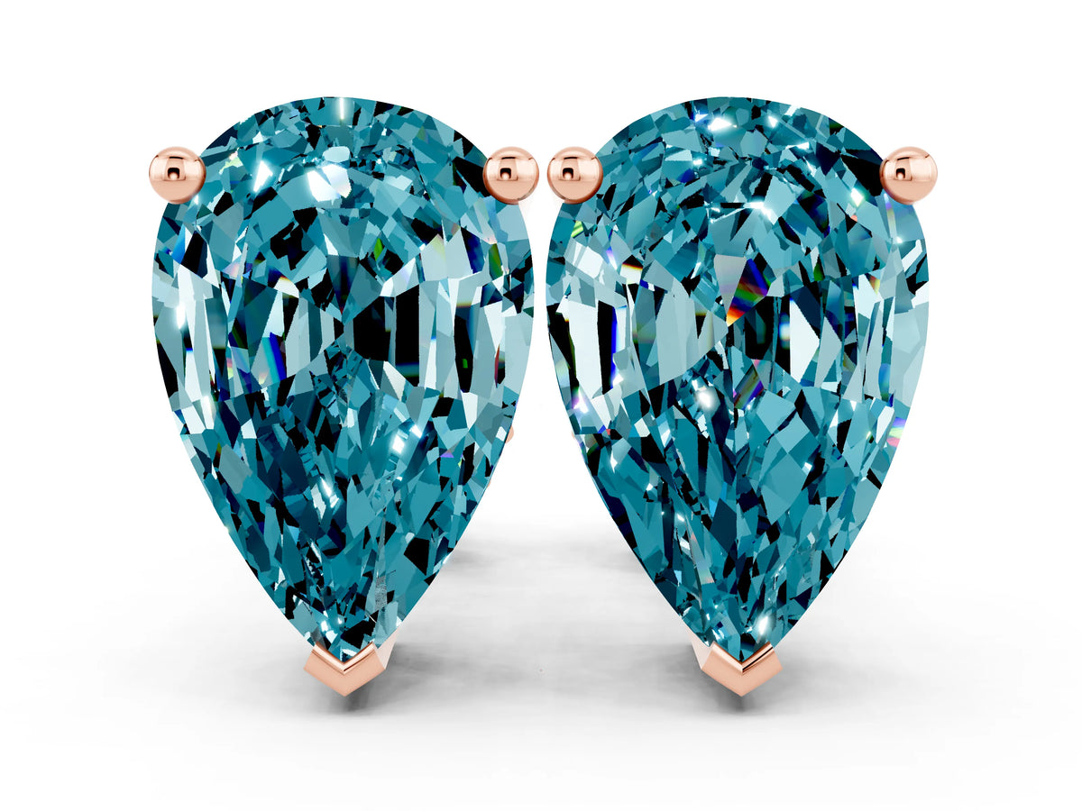 Pear Cut Blue Topaz Stud Earrings in Rose gold with Basket Setting
