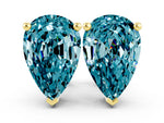 Pear Cut Blue Topaz Stud Earrings in Yellow gold with Basket Setting