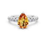 Pear Cut Citrine Pavé Solitaire Ring in Silver with Round Pavé Band and Prong Setting