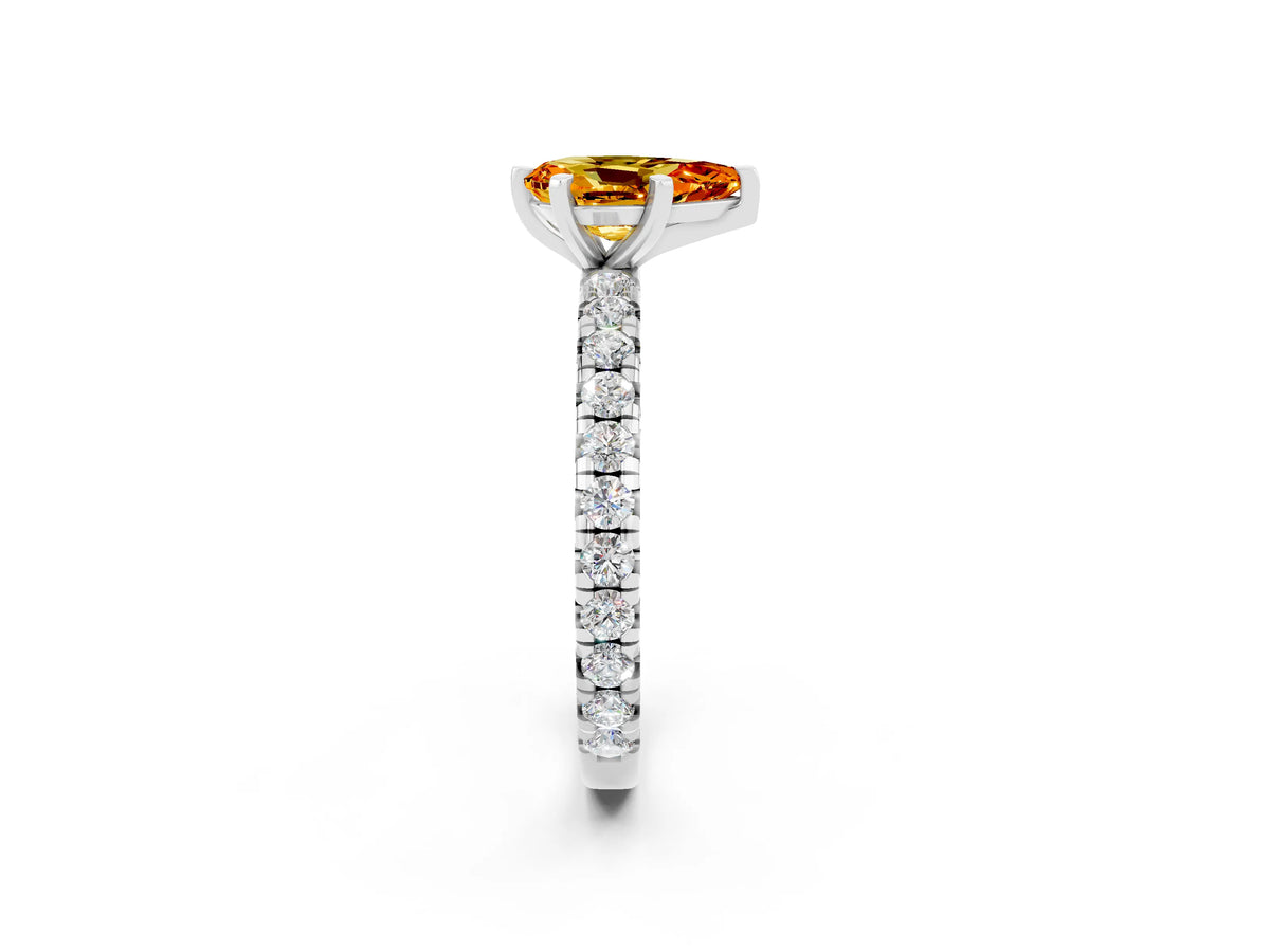 Pear Cut Citrine Pavé Solitaire Ring in Silver with Round Pavé Band and Prong Setting_2