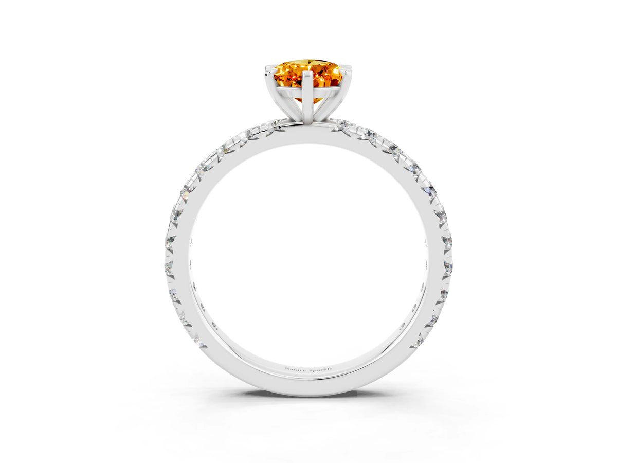 Pear Cut Citrine Pavé Solitaire Ring in Silver with Round Pavé Band and Prong Setting_3