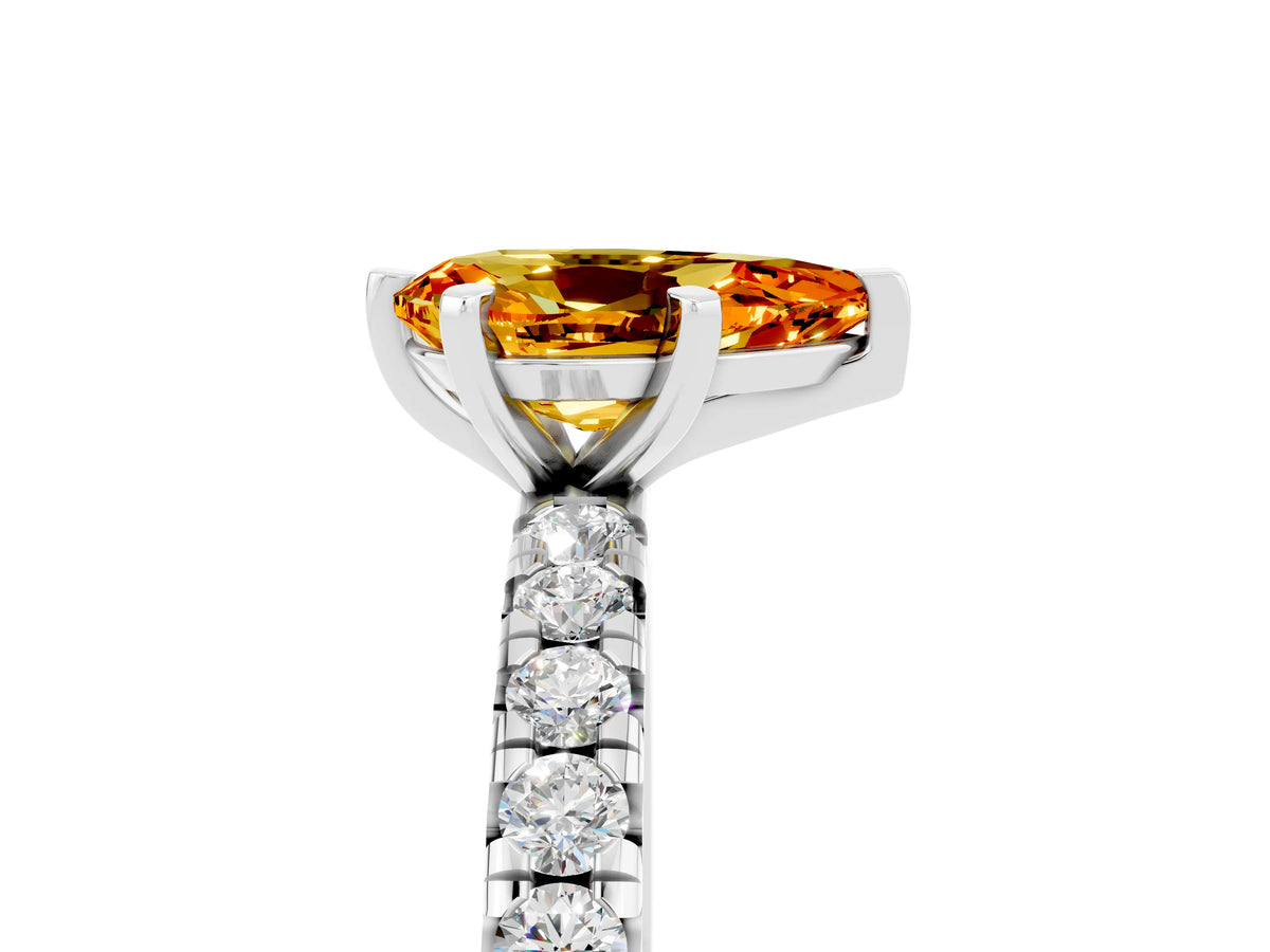 Pear Cut Citrine Pavé Solitaire Ring in Silver with Round Pavé Band and Prong Setting_5