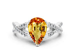 Pear Cut Citrine Solitaire Ring in Platinum with Interwoven Pavé Band and Prong Setting_6