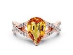 Pear Cut Citrine Solitaire Ring in Rose gold with Interwoven Pavé Band and Prong Setting