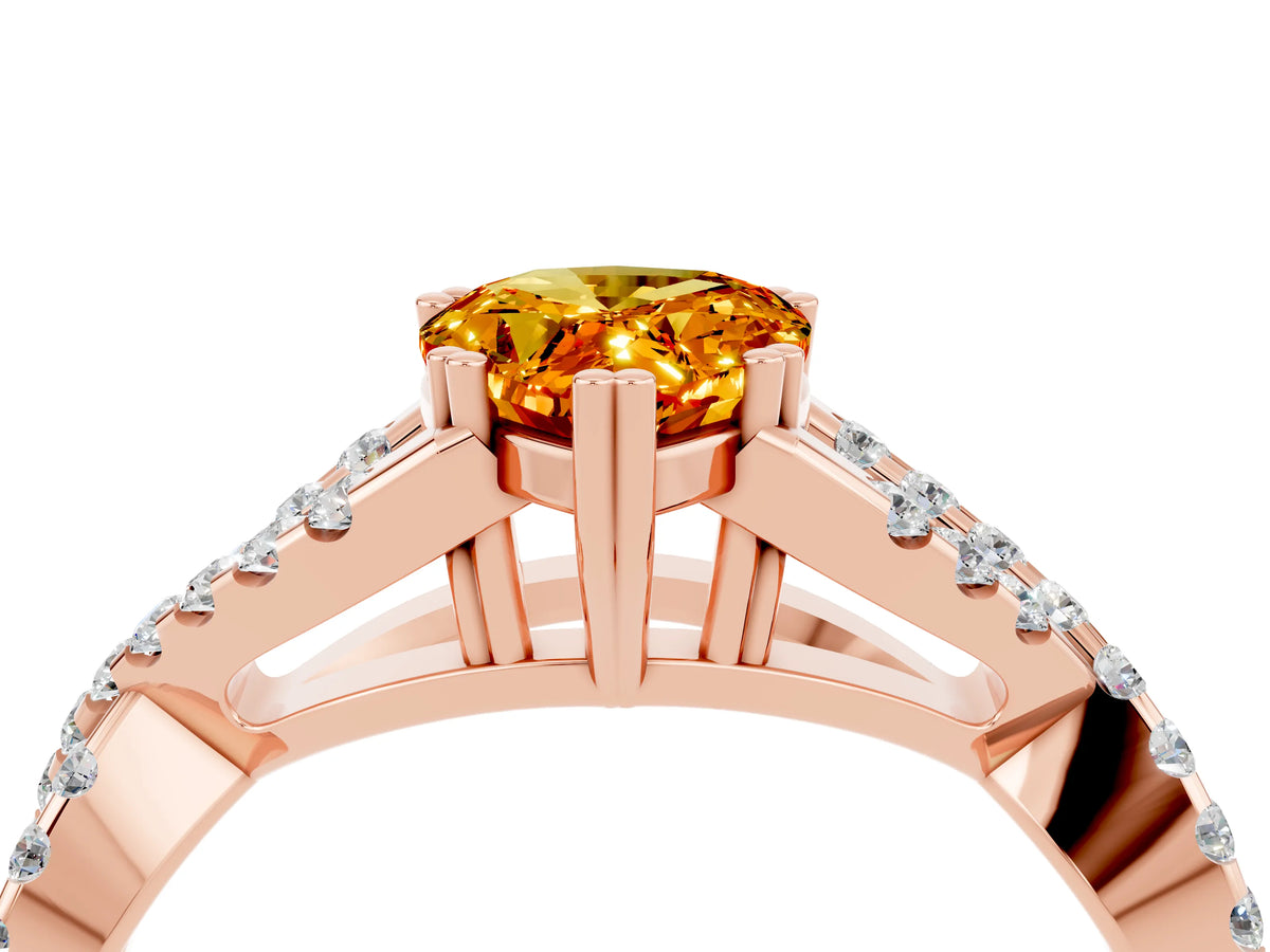 Pear Cut Citrine Solitaire Ring in Rose gold with Interwoven Pavé Band and Prong Setting_4