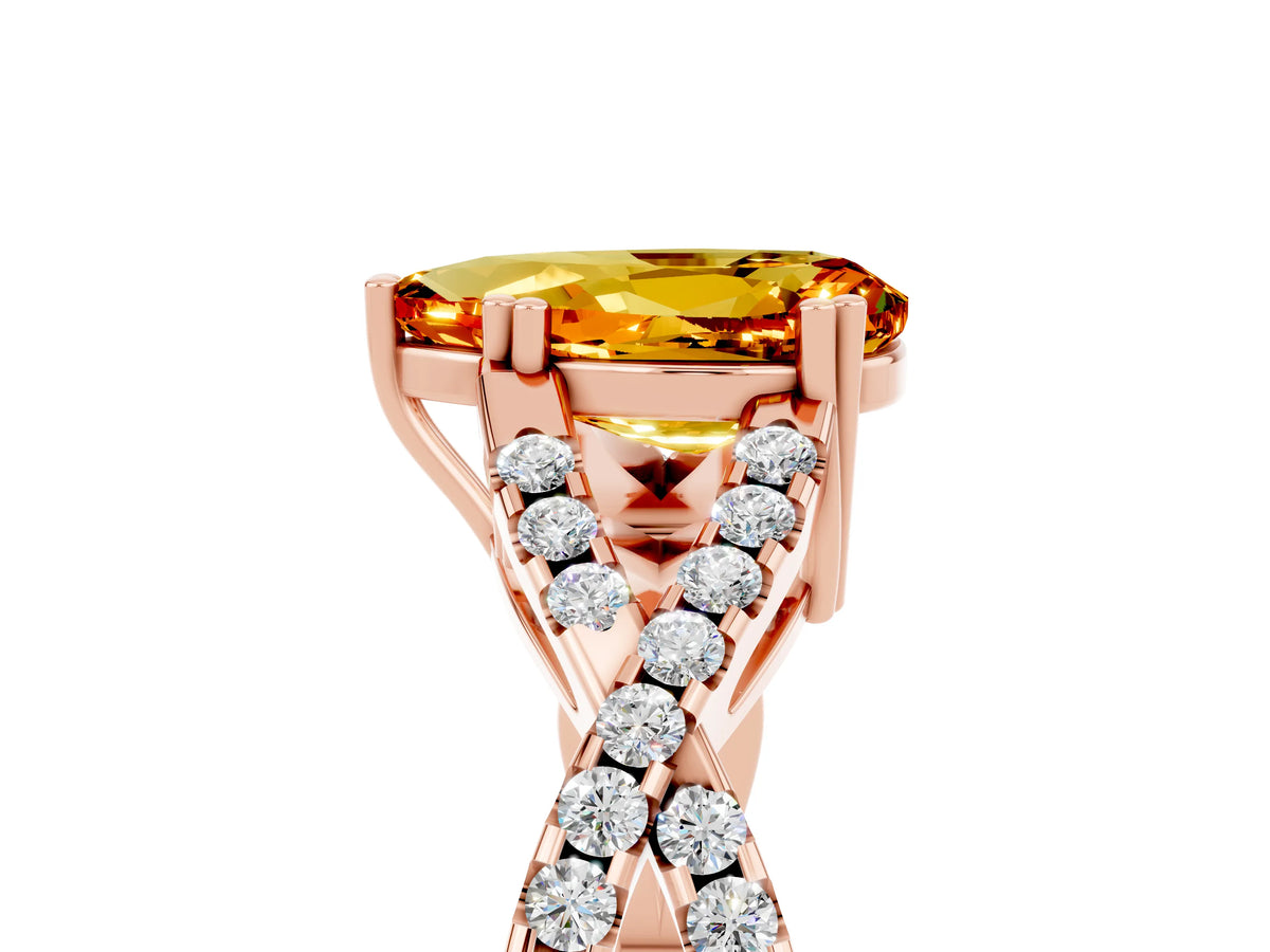 Pear Cut Citrine Solitaire Ring in Rose gold with Interwoven Pavé Band and Prong Setting_5