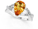 Pear Cut Citrine Solitaire Ring in Silver with Interwoven Pavé Band and Prong Setting_7