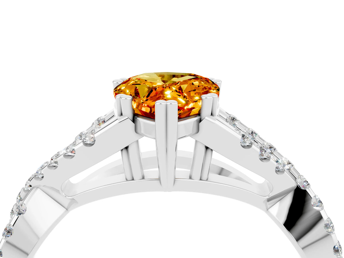 Pear Cut Citrine Solitaire Ring in White gold with Interwoven Pavé Band and Prong Setting_4