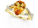 Pear Cut Citrine Solitaire Ring in Yellow gold with Interwoven Pavé Band and Prong Setting_1