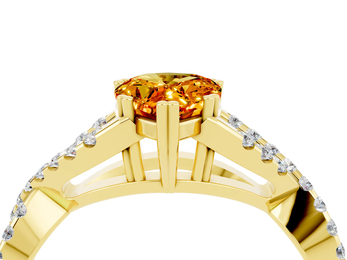 Pear Cut Citrine Solitaire Ring in Yellow gold with Interwoven Pavé Band and Prong Setting_4