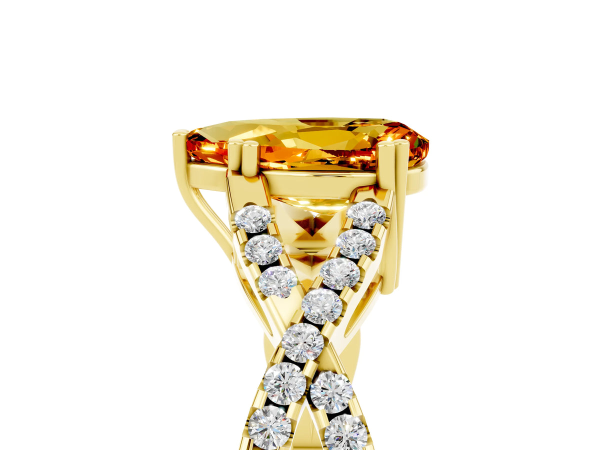 Pear Cut Citrine Solitaire Ring in Yellow gold with Interwoven Pavé Band and Prong Setting_5