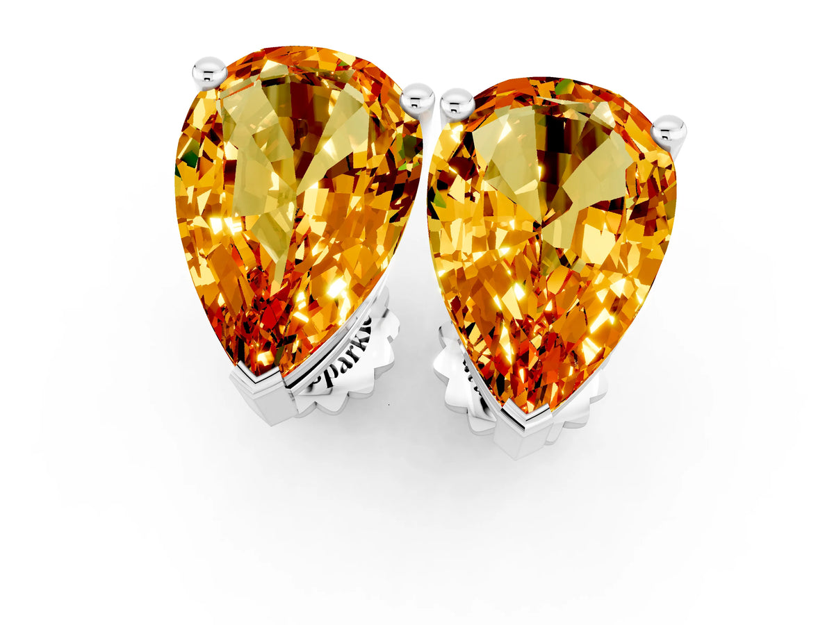 Pear Cut Citrine Stud Earrings in White gold with Basket Setting_1