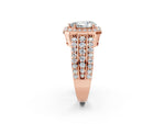 Pear Cut Diamond Halo Engagement Ring in Rose gold with Triple-Row Round Band_20