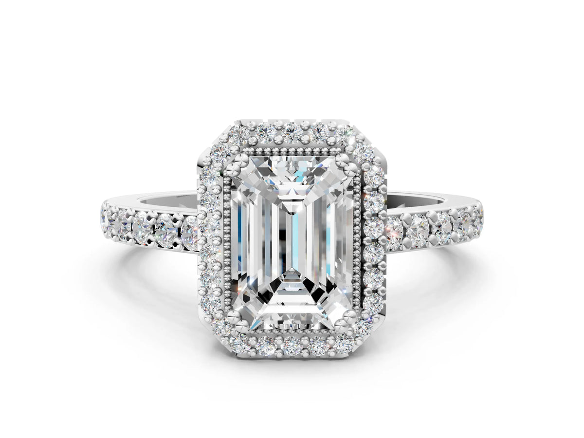 Pear Cut Diamond Halo Engagement Ring in White gold with Milgrain Detail and Pavé Band_18