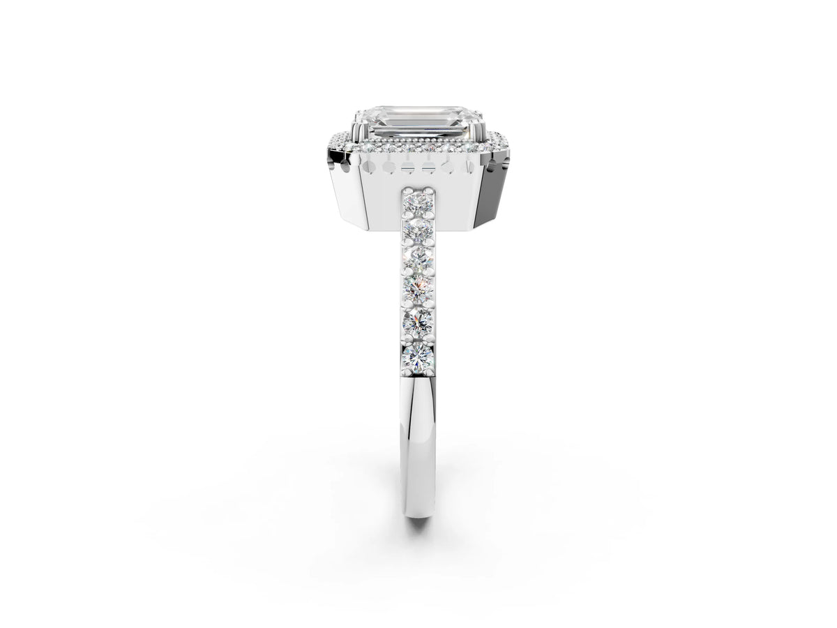 Pear Cut Diamond Halo Engagement Ring in White gold with Milgrain Detail and Pavé Band_20