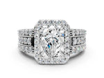 Pear Cut Diamond Halo Engagement Ring in White gold with Triple-Row Round Band_18