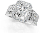 Pear Cut Diamond Halo Engagement Ring in White gold with Triple-Row Round Band_19
