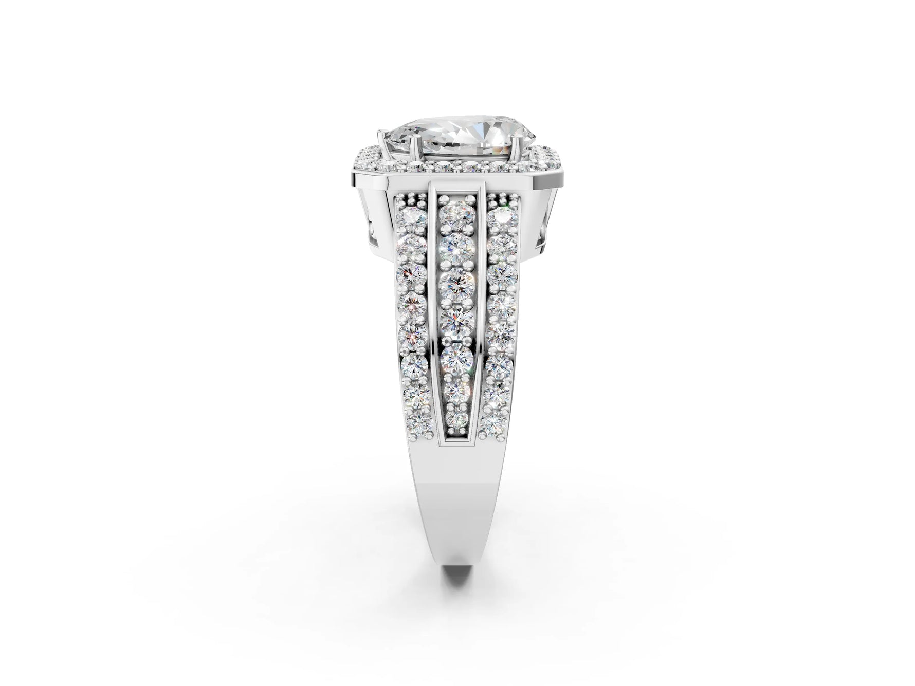 Pear Cut Diamond Halo Engagement Ring in White gold with Triple-Row Round Band_20