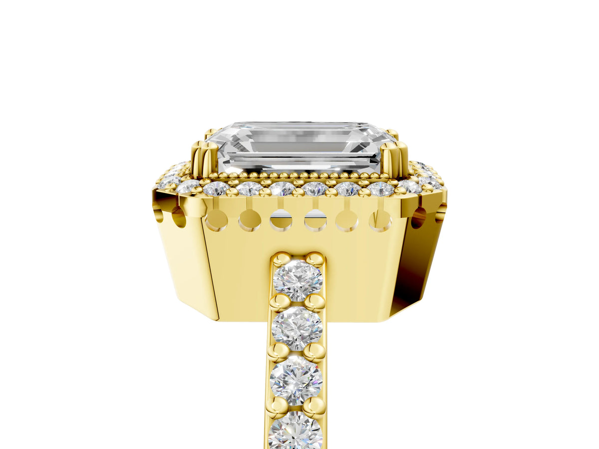 Pear Cut Diamond Halo Engagement Ring in Yellow gold with Milgrain Detail and Pavé Band_5