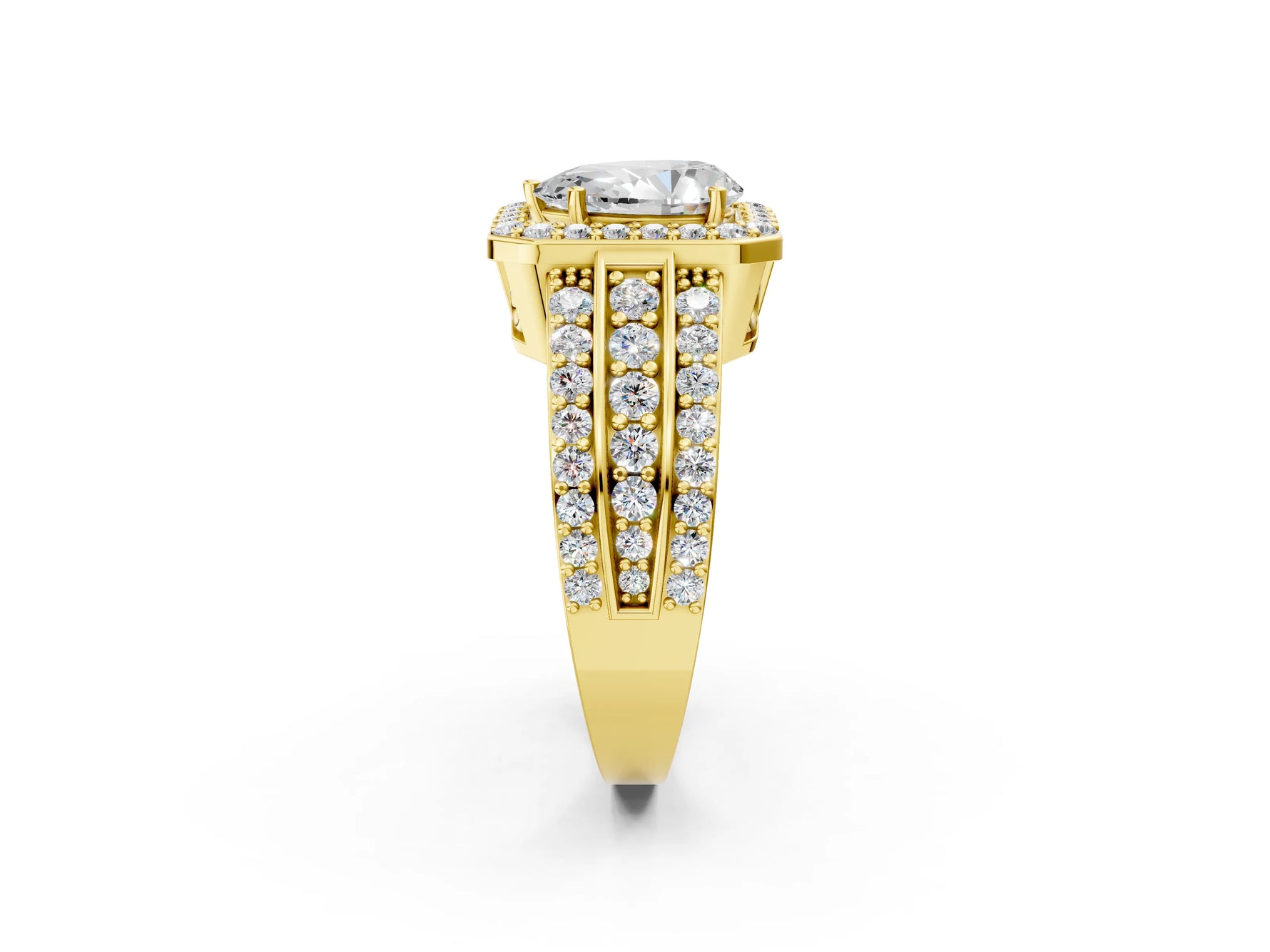 Pear Cut Diamond Halo Engagement Ring in Yellow gold with Triple-Row Round Band_20