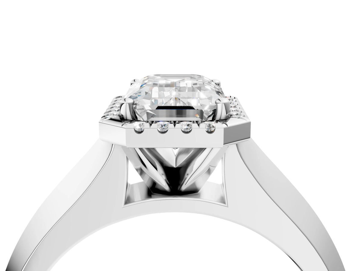 Pear Cut Diamond Halo Ring in White gold with Cathedral Band and Prong Setting_22