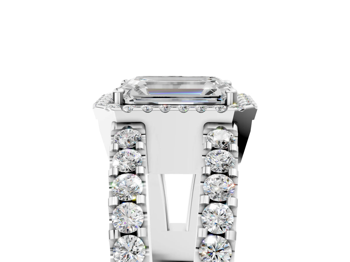 Pear Cut Diamond Halo Ring in White gold with Split Shank Band and Prong Setting_23