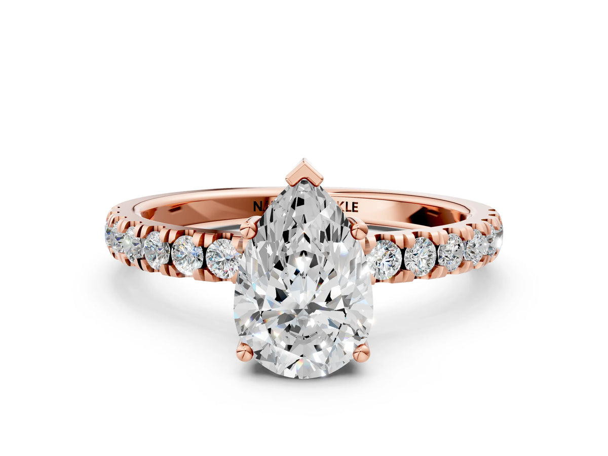 Pear Cut Diamond Hidden Halo Engagement Ring in Rose gold with Round Pavé Band_18