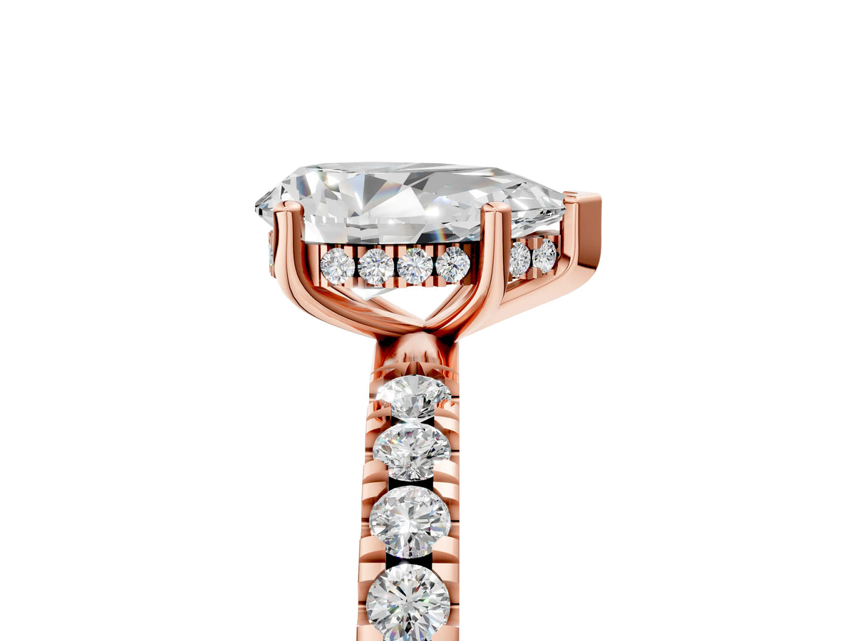 Pear Cut Diamond Hidden Halo Engagement Ring in Rose gold with Round Pavé Band_23