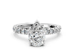 Pear Cut Diamond Hidden Halo Engagement Ring in White gold with Round Pavé Band_18