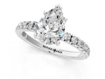 Pear Cut Diamond Hidden Halo Engagement Ring in White gold with Round Pavé Band_19