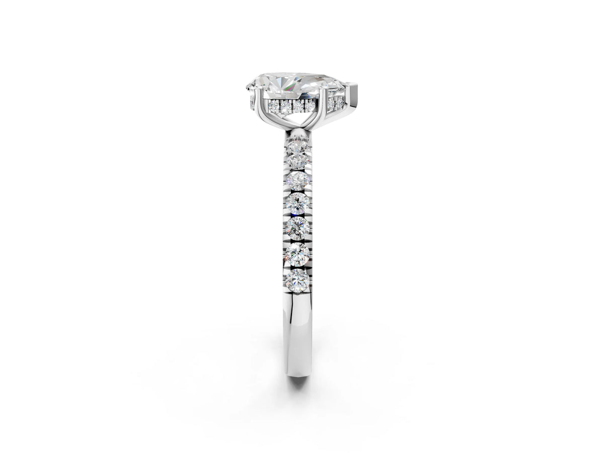 Pear Cut Diamond Hidden Halo Engagement Ring in White gold with Round Pavé Band_20