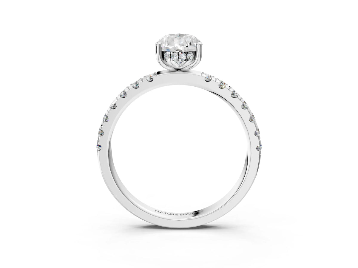Pear Cut Diamond Hidden Halo Engagement Ring in White gold with Round Pavé Band_21