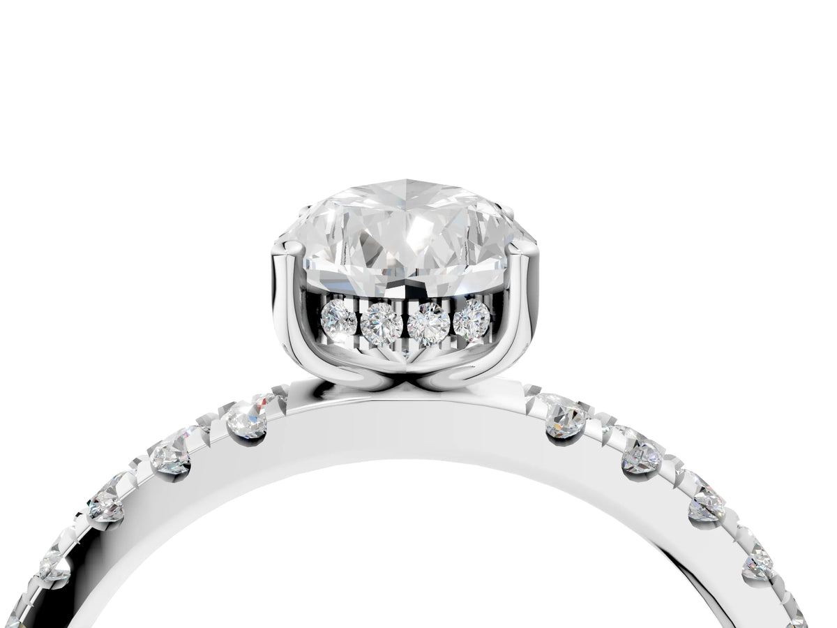 Pear Cut Diamond Hidden Halo Engagement Ring in White gold with Round Pavé Band_22