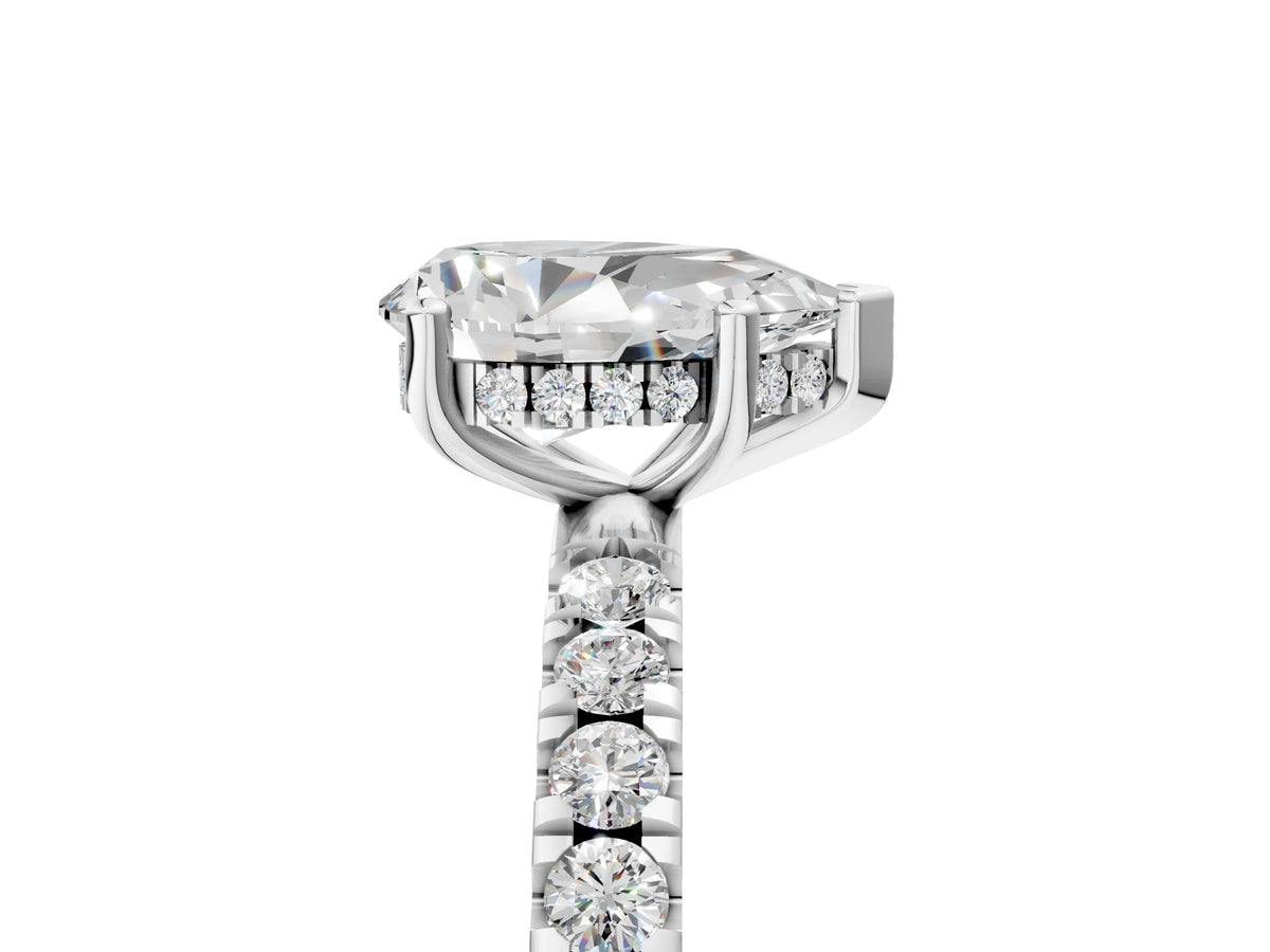 Pear Cut Diamond Hidden Halo Engagement Ring in White gold with Round Pavé Band_23