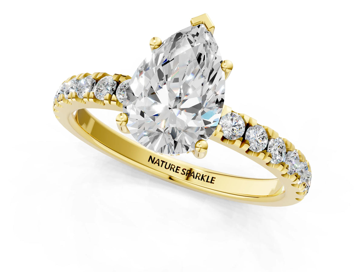 Pear Cut Diamond Hidden Halo Engagement Ring in Yellow gold with Round Pavé Band_19