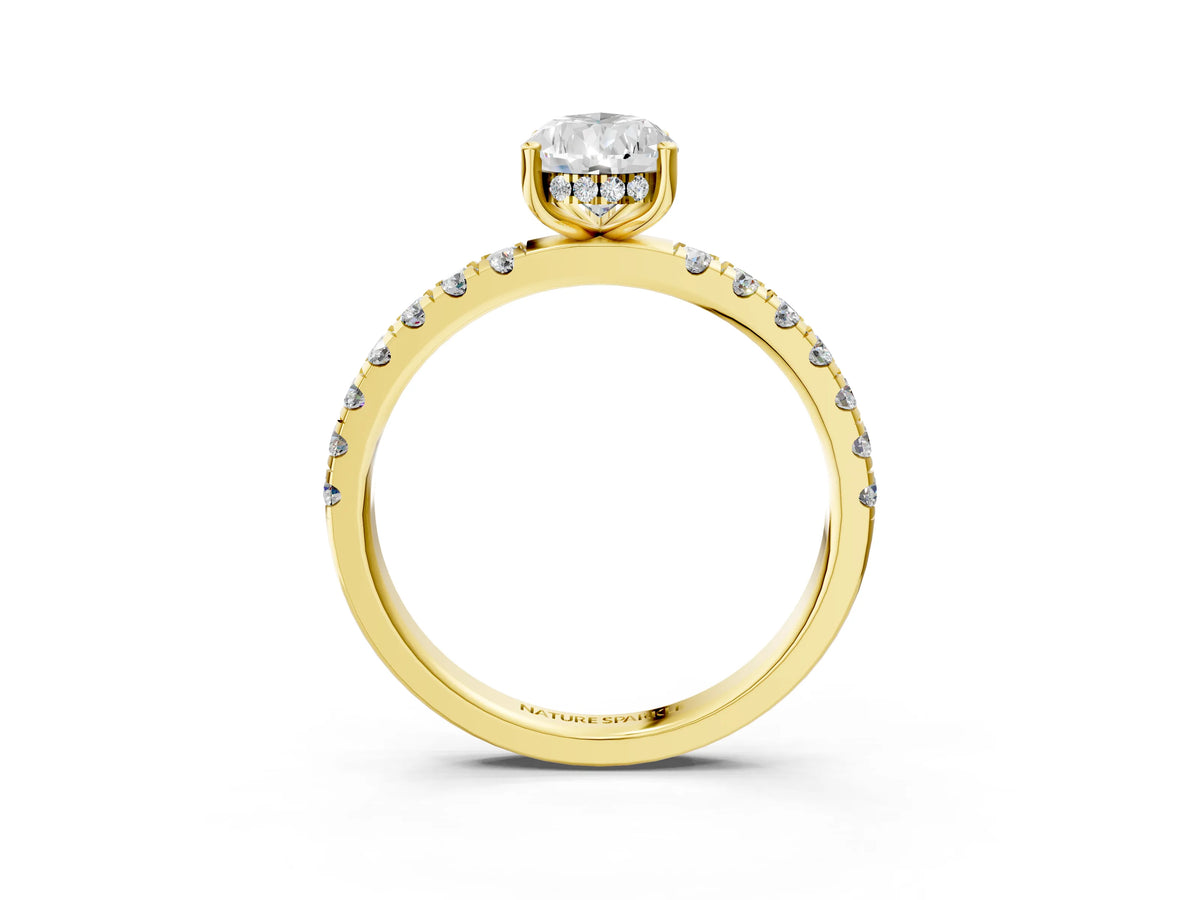 Pear Cut Diamond Hidden Halo Engagement Ring in Yellow gold with Round Pavé Band_21
