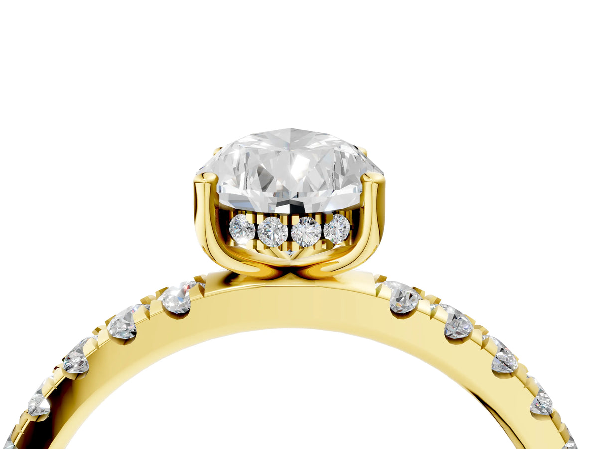 Pear Cut Diamond Hidden Halo Engagement Ring in Yellow gold with Round Pavé Band_22