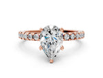 Pear Cut Diamond Hidden Halo Solitaire Ring in Rose gold with Round Pavé Band and Prong Setting_24