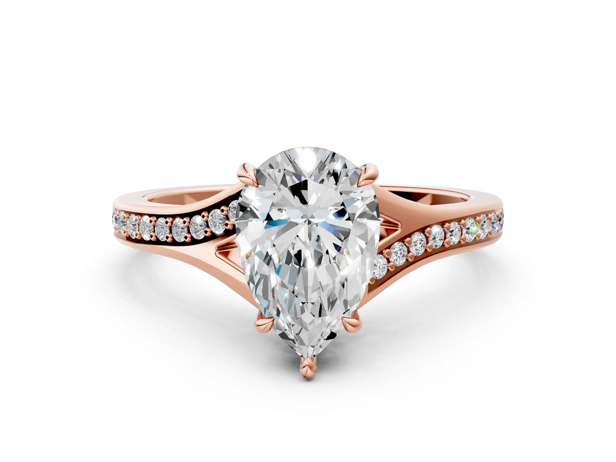 Pear Cut Diamond Hidden Halo Solitaire Ring in Rose gold with Round Pavé Band and Prong Setting_60