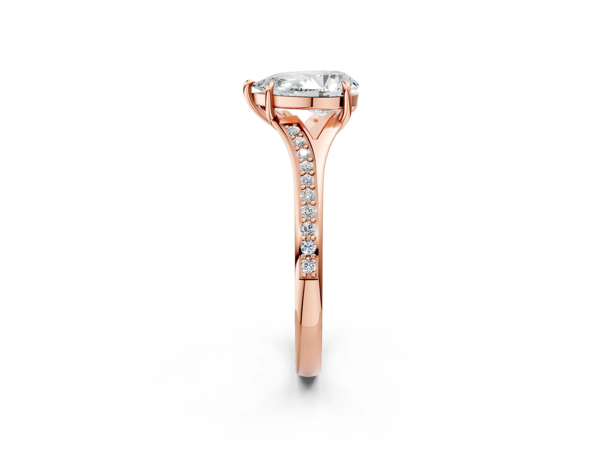 Pear Cut Diamond Hidden Halo Solitaire Ring in Rose gold with Round Pavé Band and Prong Setting_62