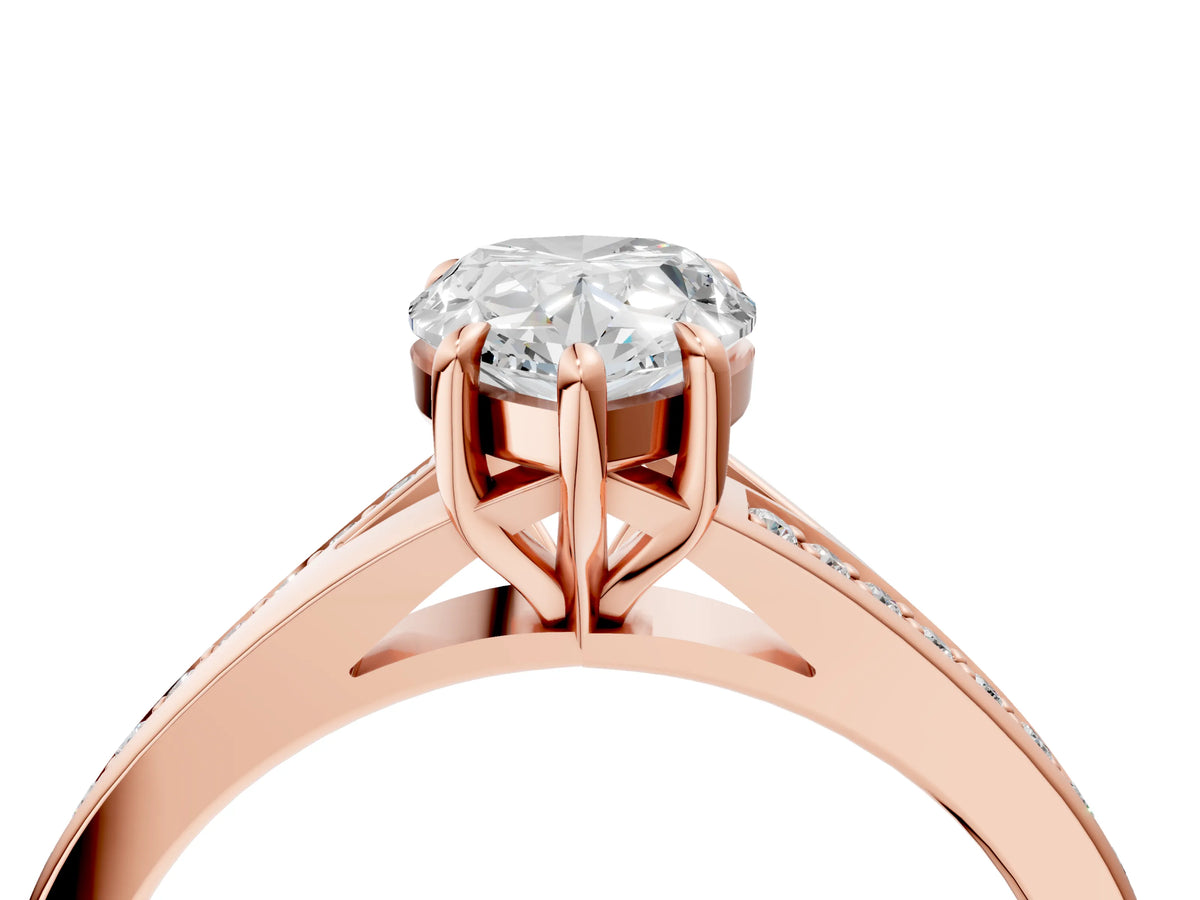 Pear Cut Diamond Hidden Halo Solitaire Ring in Rose gold with Round Pavé Band and Prong Setting_64