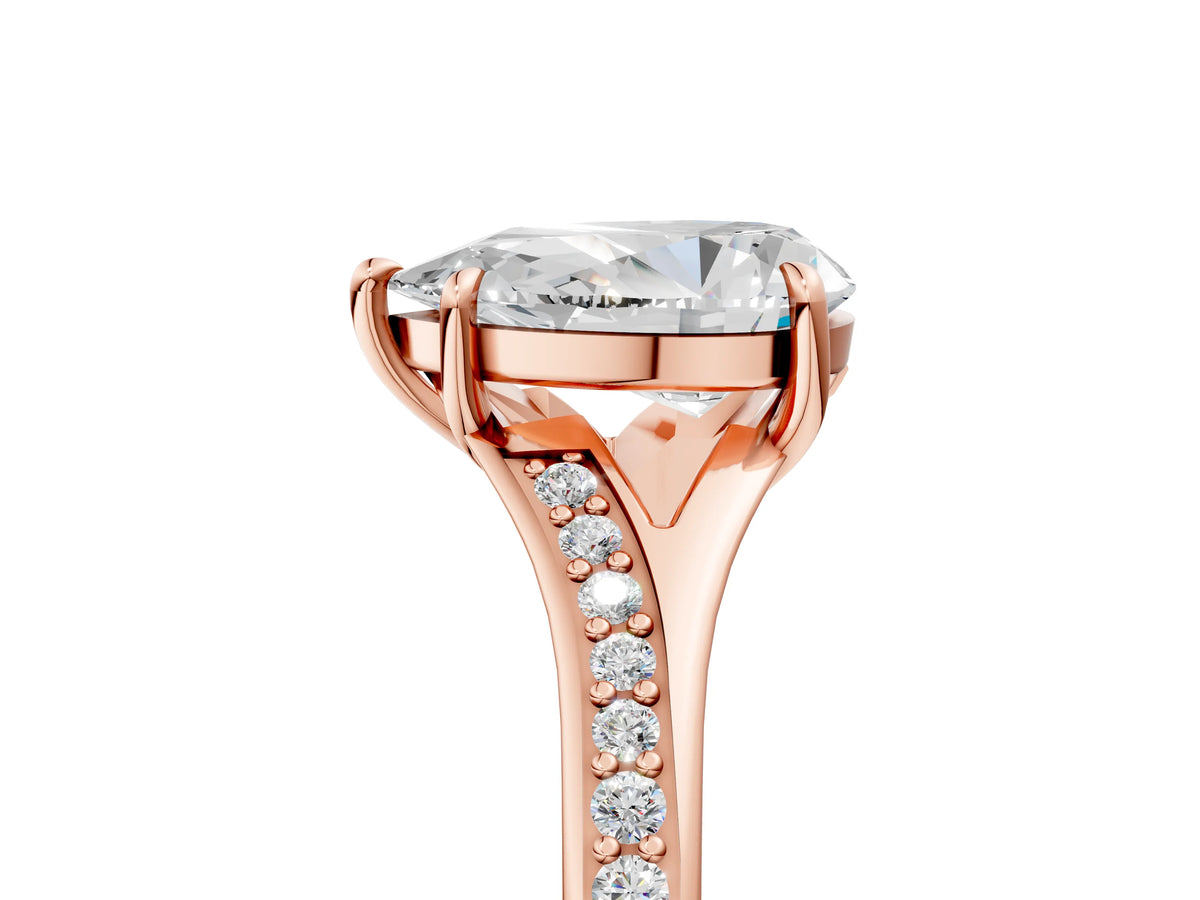 Pear Cut Diamond Hidden Halo Solitaire Ring in Rose gold with Round Pavé Band and Prong Setting_65