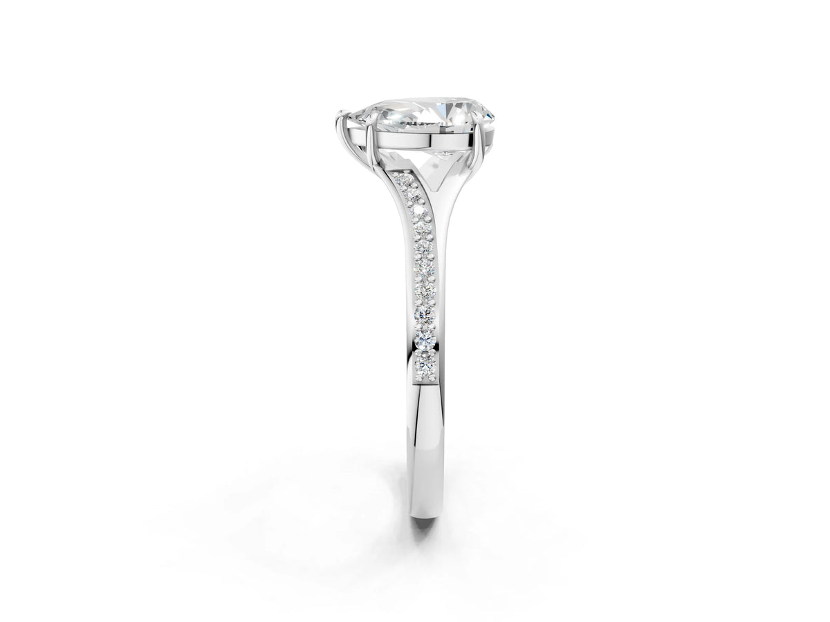 Pear Cut Diamond Hidden Halo Solitaire Ring in White gold with Round Pavé Band and Prong Setting_38