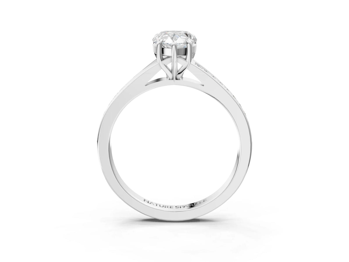 Pear Cut Diamond Hidden Halo Solitaire Ring in White gold with Round Pavé Band and Prong Setting_39