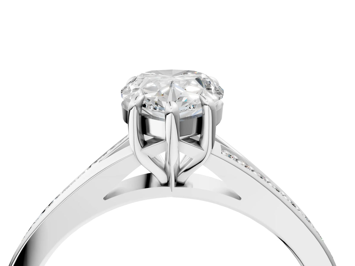 Pear Cut Diamond Hidden Halo Solitaire Ring in White gold with Round Pavé Band and Prong Setting_40